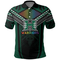 Custom Hawaii Warriors Football Polo Shirt Rainbow Kakau Pattern Black LT05 Black - Polynesian Pride