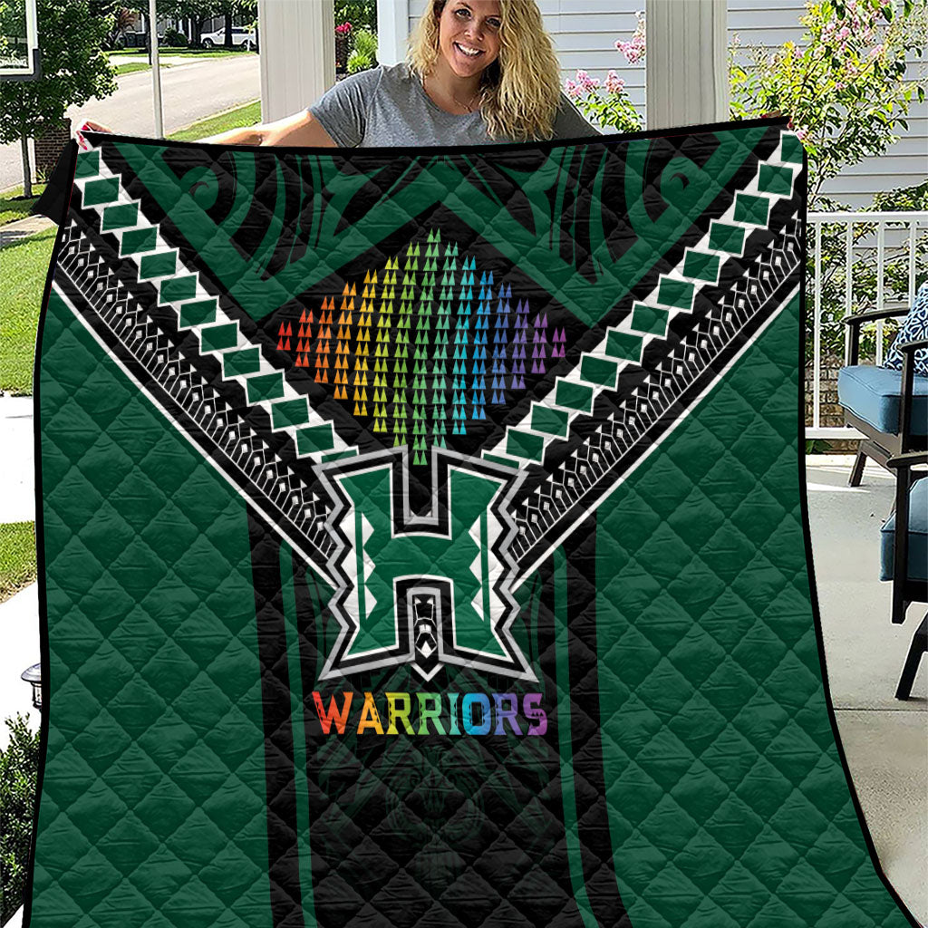 Hawaii Warriors Football Quilt Rainbow Kakau Pattern Black LT05 Black - Polynesian Pride