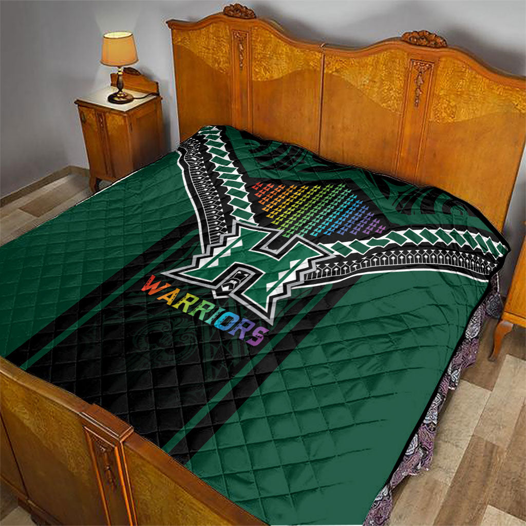 Hawaii Warriors Football Quilt Rainbow Kakau Pattern Black LT05 - Polynesian Pride