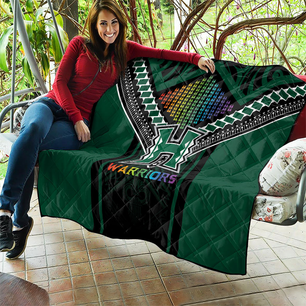 Hawaii Warriors Football Quilt Rainbow Kakau Pattern Black LT05 - Polynesian Pride