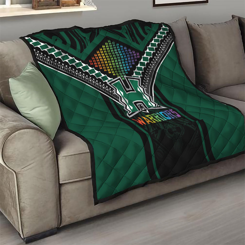 Hawaii Warriors Football Quilt Rainbow Kakau Pattern Black LT05 - Polynesian Pride