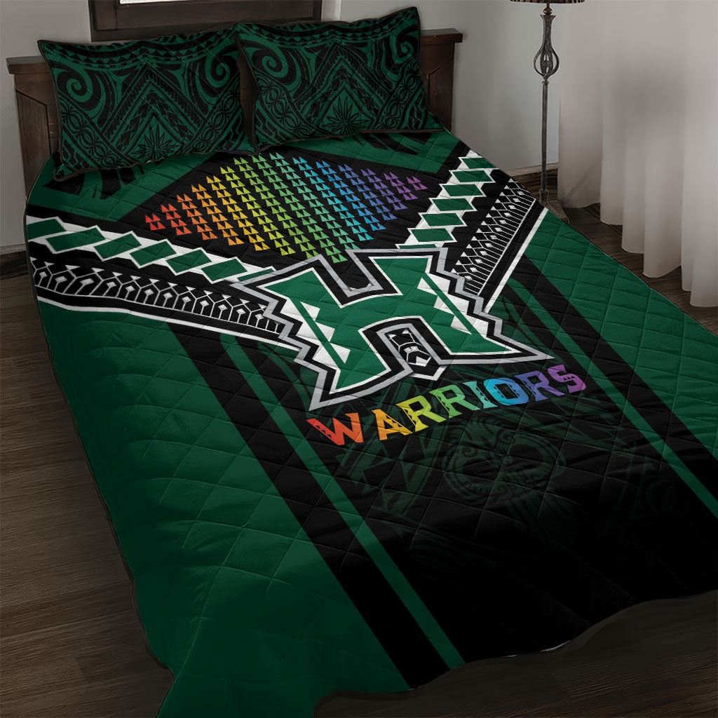 Hawaii Warriors Football Quilt Bed Set Rainbow Kakau Pattern Black LT05 Black - Polynesian Pride