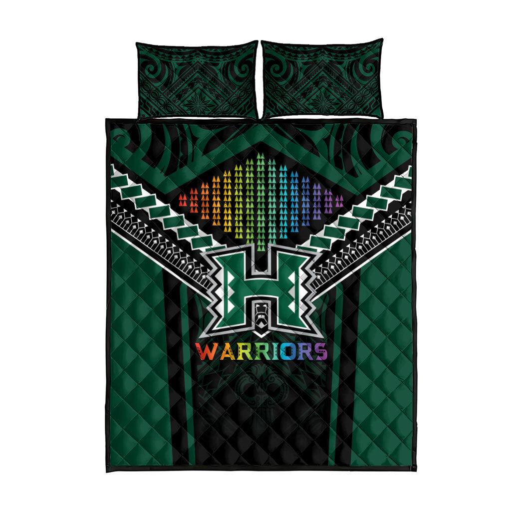 Hawaii Warriors Football Quilt Bed Set Rainbow Kakau Pattern Black LT05 - Polynesian Pride