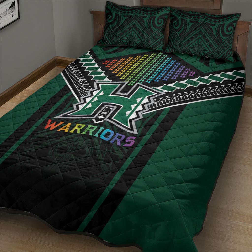 Hawaii Warriors Football Quilt Bed Set Rainbow Kakau Pattern Black LT05 - Polynesian Pride