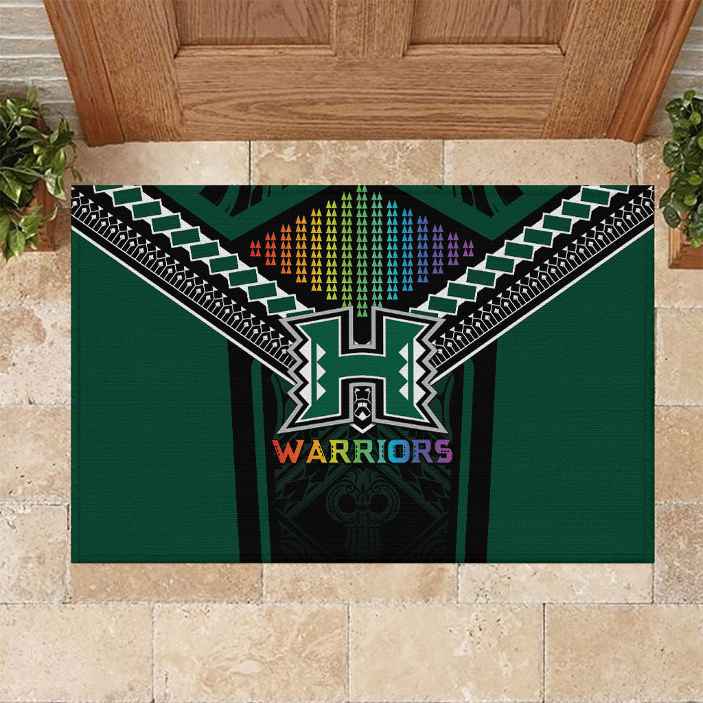 Hawaii Warriors Football Rubber Doormat Rainbow Kakau Pattern Black LT05 Black - Polynesian Pride