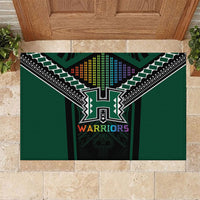 Hawaii Warriors Football Rubber Doormat Rainbow Kakau Pattern Black LT05 Black - Polynesian Pride