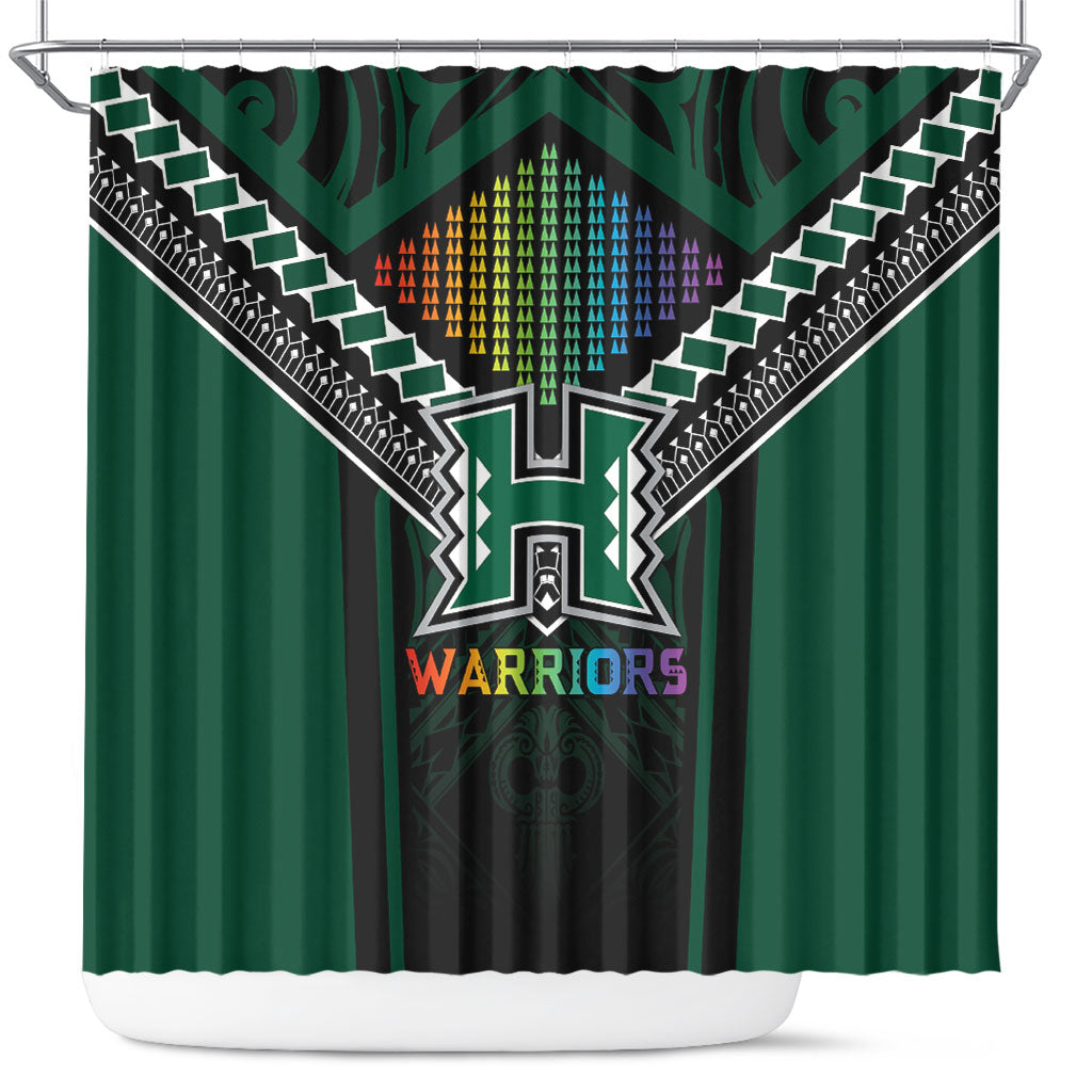Hawaii Warriors Football Shower Curtain Rainbow Kakau Pattern Black LT05 Black - Polynesian Pride