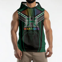 Custom Hawaii Warriors Football Sleeveless Hoodie Rainbow Kakau Pattern Black LT05 - Polynesian Pride