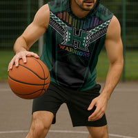 Custom Hawaii Warriors Football Sleeveless Hoodie Rainbow Kakau Pattern Black LT05 - Polynesian Pride