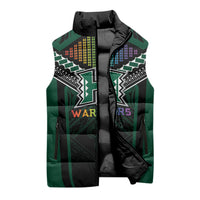 Custom Hawaii Warriors Football Sleeveless Puffer Jacket Rainbow Kakau Pattern Black LT05 - Polynesian Pride