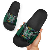 Hawaii Warriors Football Slide Sandals Rainbow Kakau Pattern Black LT05 - Polynesian Pride