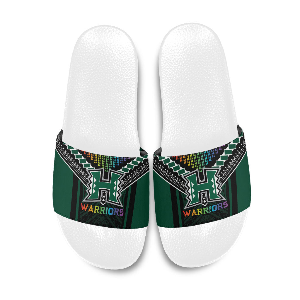 Hawaii Warriors Football Slide Sandals Rainbow Kakau Pattern Black LT05 Black - Polynesian Pride