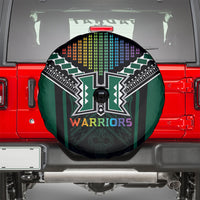 Hawaii Warriors Football Spare Tire Cover Rainbow Kakau Pattern Black LT05 - Polynesian Pride