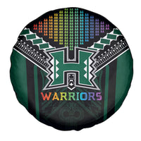 Hawaii Warriors Football Spare Tire Cover Rainbow Kakau Pattern Black LT05 - Polynesian Pride
