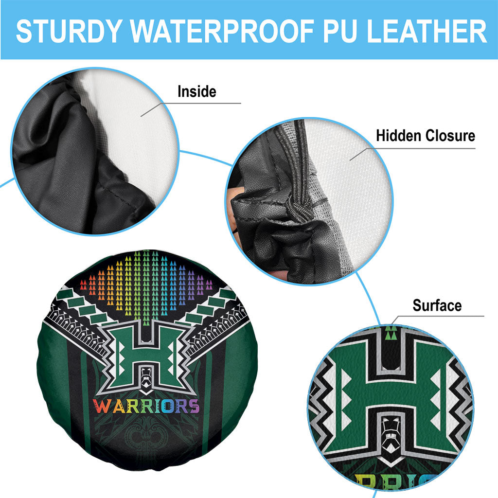 Hawaii Warriors Football Spare Tire Cover Rainbow Kakau Pattern Black LT05 - Polynesian Pride