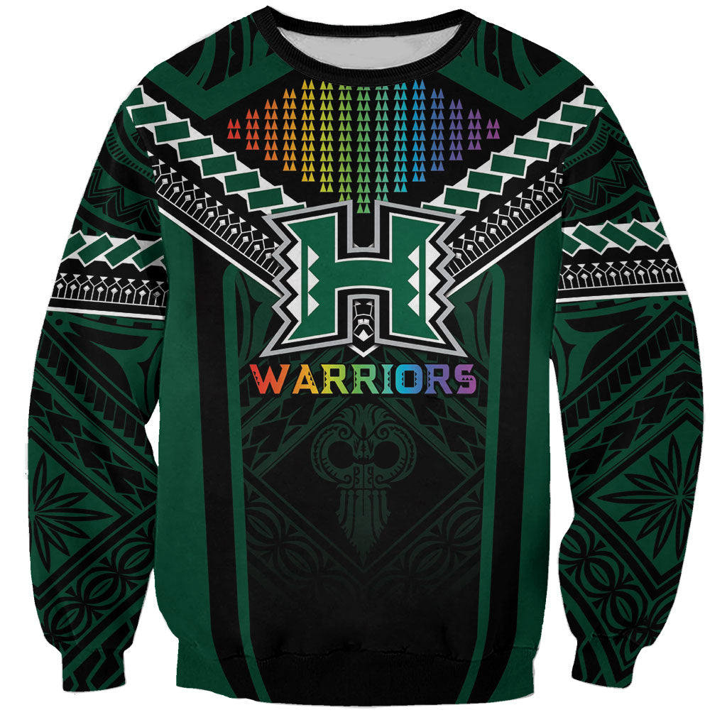 Custom Hawaii Warriors Football Sweatshirt Rainbow Kakau Pattern Black LT05 Unisex Black - Polynesian Pride