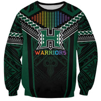Custom Hawaii Warriors Football Sweatshirt Rainbow Kakau Pattern Black LT05 Unisex Black - Polynesian Pride