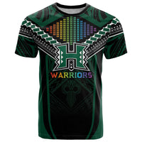 Custom Hawaii Warriors Football T Shirt Rainbow Kakau Pattern Black LT05 Black - Polynesian Pride