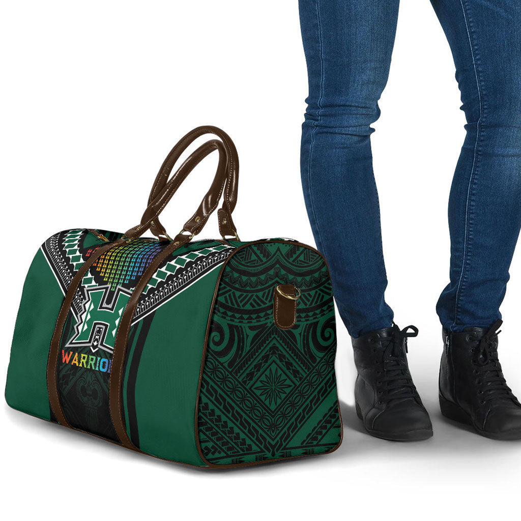 Hawaii Warriors Football Travel Bag Rainbow Kakau Pattern Black LT05 - Polynesian Pride