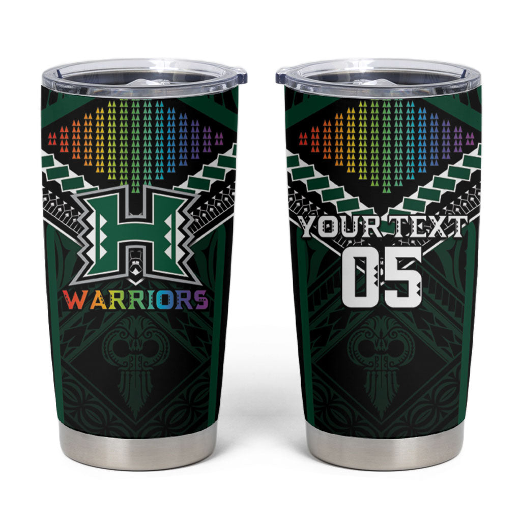Custom Hawaii Warriors Football Tumbler Cup Rainbow Kakau Pattern Black LT05 Black - Polynesian Pride