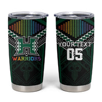 Custom Hawaii Warriors Football Tumbler Cup Rainbow Kakau Pattern Black LT05 Black - Polynesian Pride