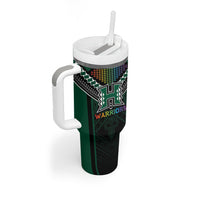 Custom Hawaii Warriors Football Tumbler With Handle Rainbow Kakau Pattern Black LT05 - Polynesian Pride