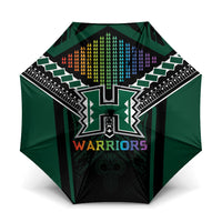 Hawaii Warriors Football Umbrella Rainbow Kakau Pattern Black LT05 One Size Folded 11.42 inch Opened Diameter 37.4 inch Black - Polynesian Pride
