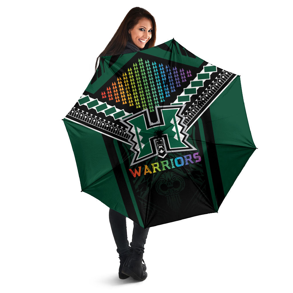 Hawaii Warriors Football Umbrella Rainbow Kakau Pattern Black LT05 - Polynesian Pride