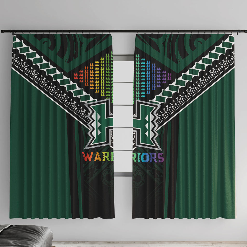 Hawaii Warriors Football Window Curtain Rainbow Kakau Pattern Black LT05 With Hooks Black - Polynesian Pride