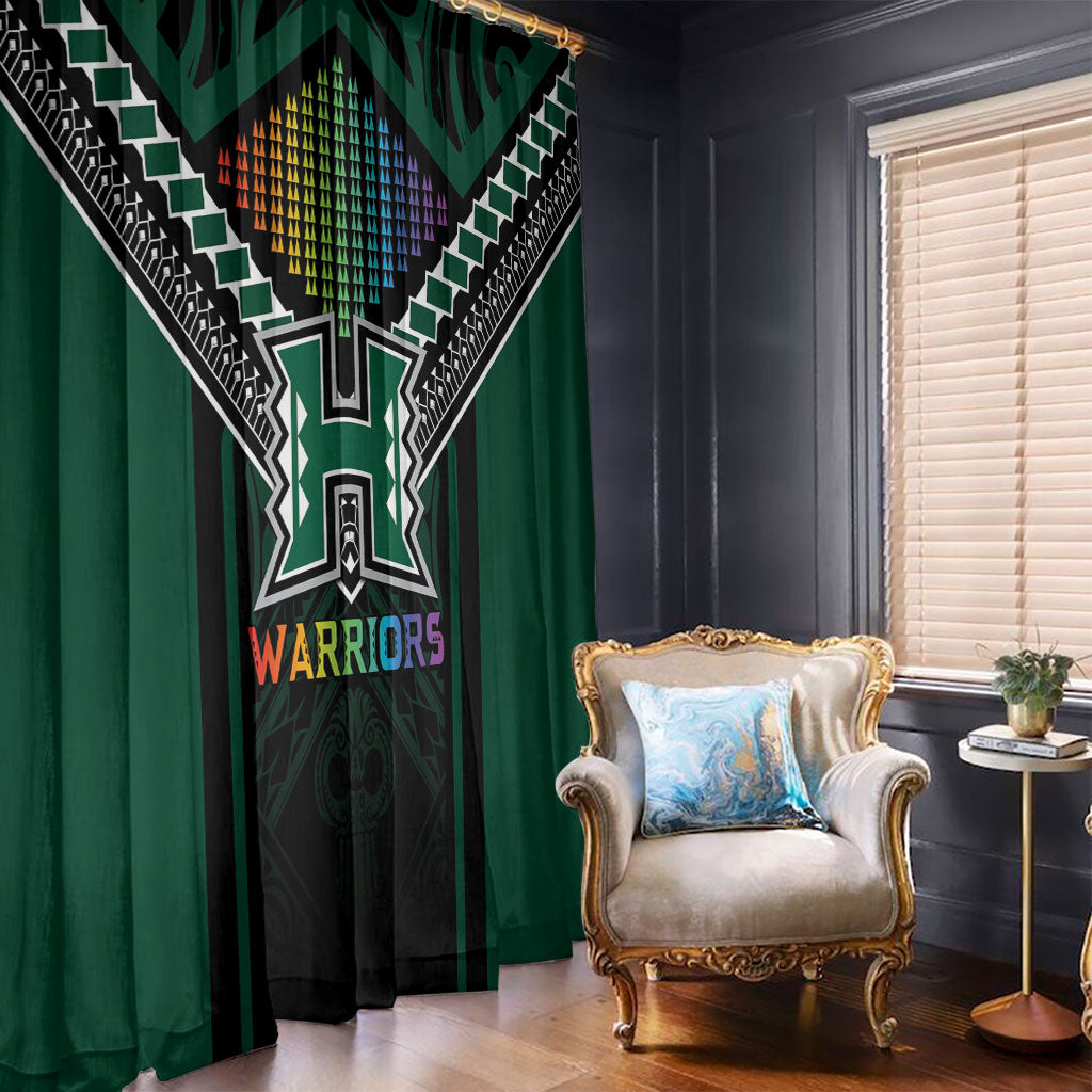 Hawaii Warriors Football Window Curtain Rainbow Kakau Pattern Black LT05 - Polynesian Pride