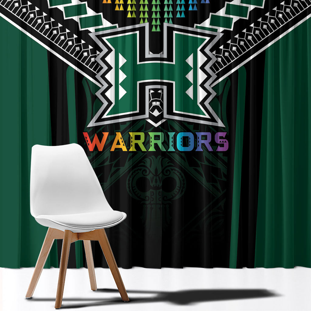 Hawaii Warriors Football Window Curtain Rainbow Kakau Pattern Black LT05 - Polynesian Pride