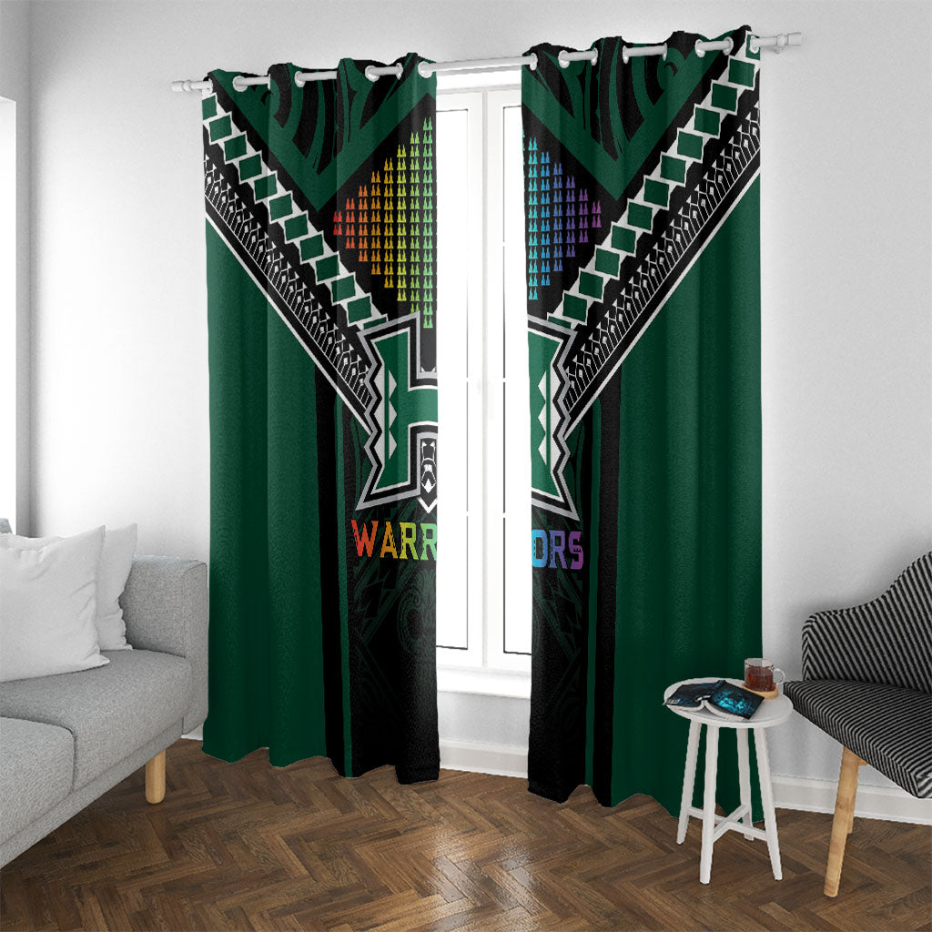 Hawaii Warriors Football Window Curtain Rainbow Kakau Pattern Black LT05 With Grommets Black - Polynesian Pride