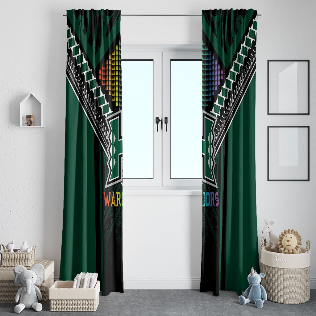 Hawaii Warriors Football Window Curtain Rainbow Kakau Pattern Black LT05 - Polynesian Pride