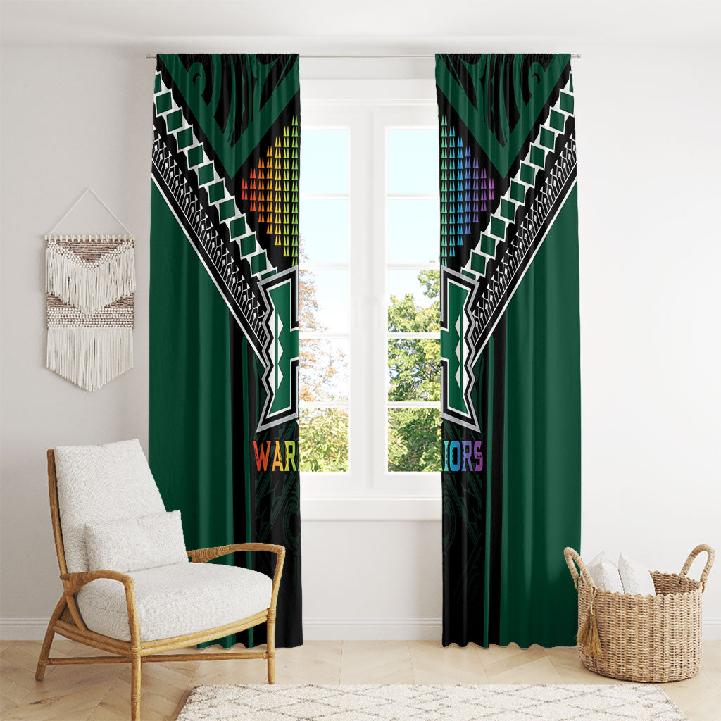 Hawaii Warriors Football Window Curtain Rainbow Kakau Pattern Black LT05 - Polynesian Pride