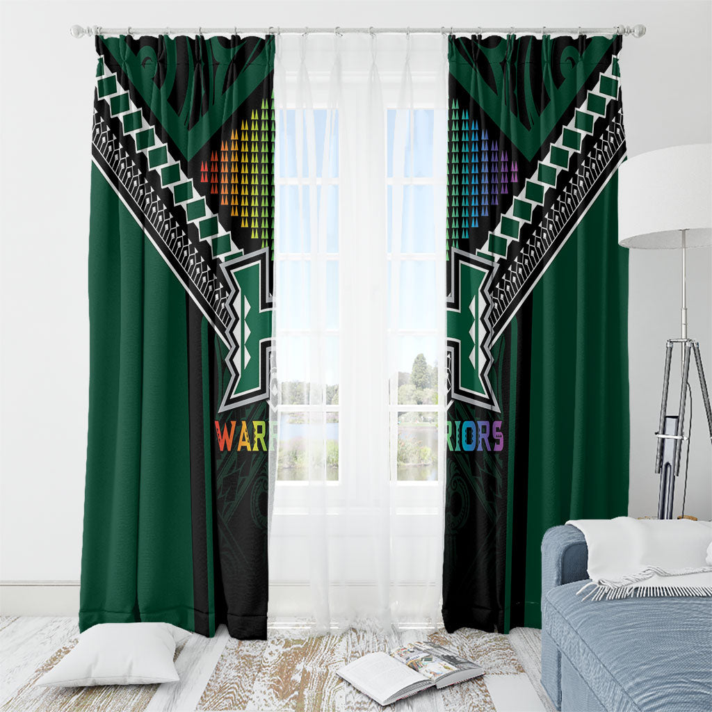 Hawaii Warriors Football Window Curtain Rainbow Kakau Pattern Black LT05 - Polynesian Pride