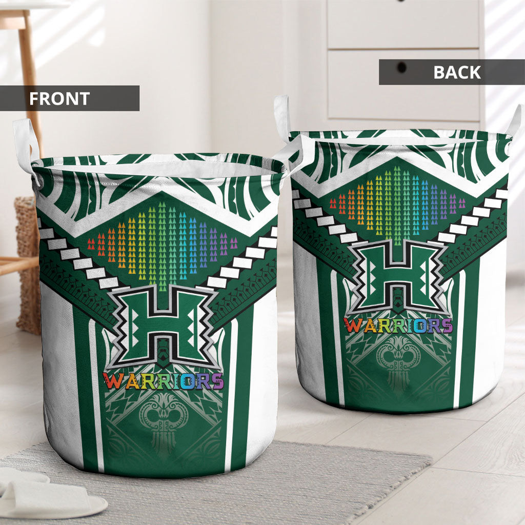 Hawaii Warriors Football Laundry Basket Rainbow Kakau Pattern Green LT05 - Polynesian Pride