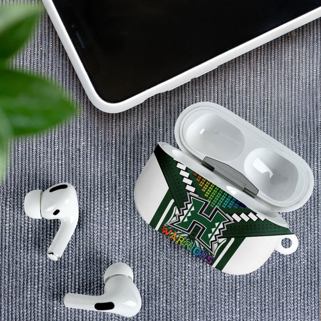 Hawaii Warriors Football AirPods Case Rainbow Kakau Pattern Green LT05 - Polynesian Pride