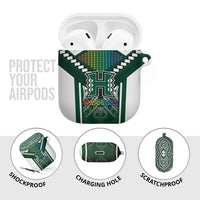 Hawaii Warriors Football AirPods Case Rainbow Kakau Pattern Green LT05 - Polynesian Pride