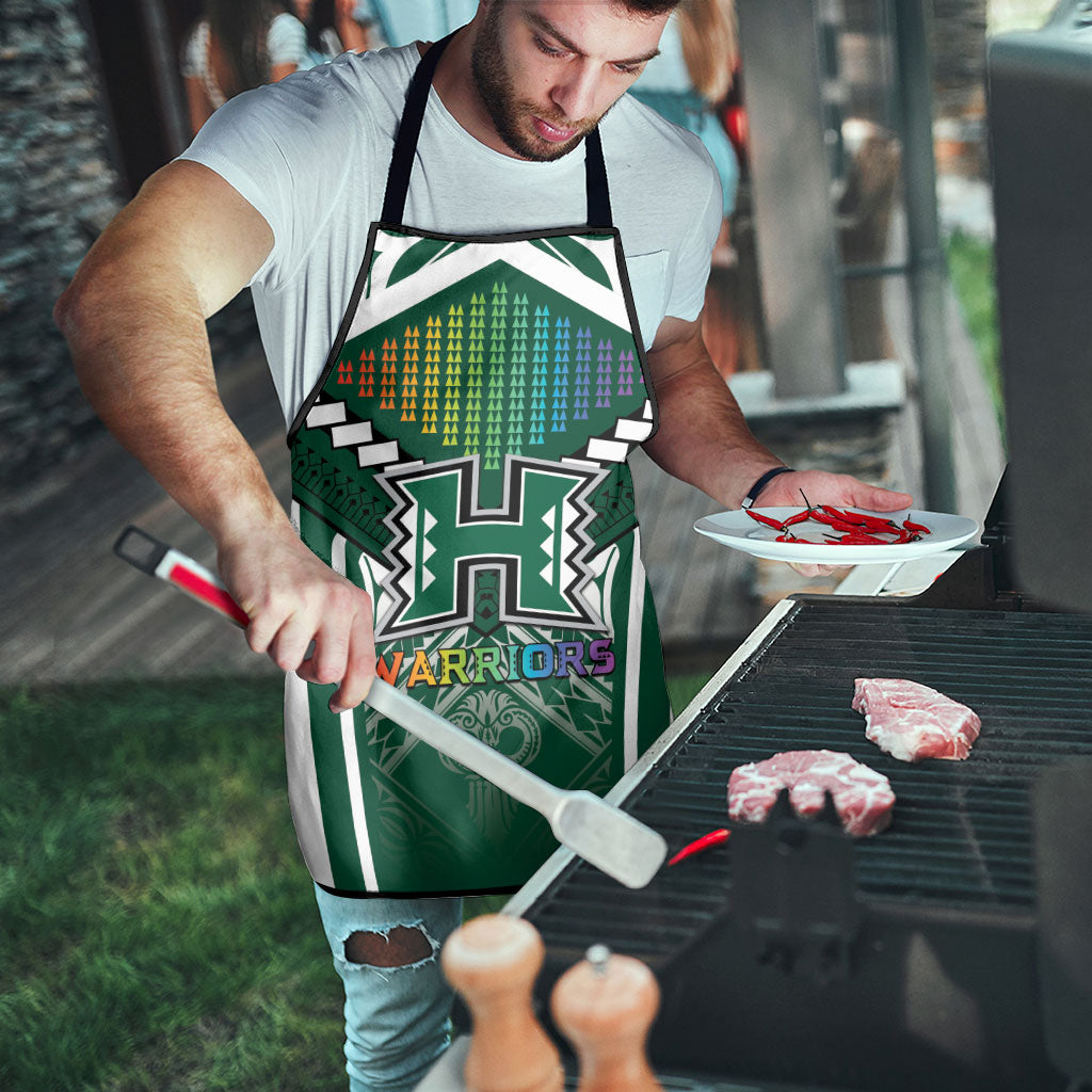 Hawaii Warriors Football Apron Rainbow Kakau Pattern Green LT05 - Polynesian Pride