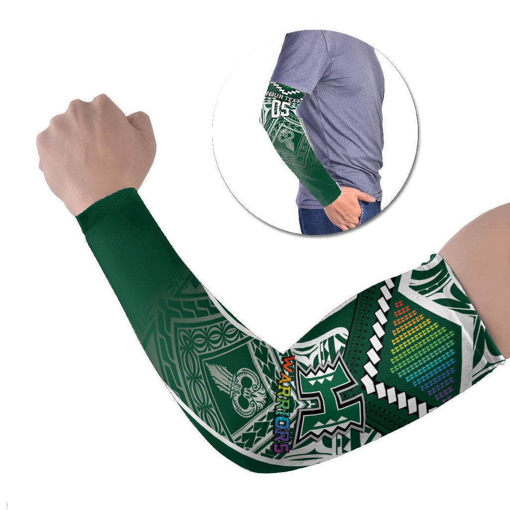Custom Hawaii Warriors Football Arm Sleeves Rainbow Kakau Pattern Green LT05 Set of 2 Green - Polynesian Pride