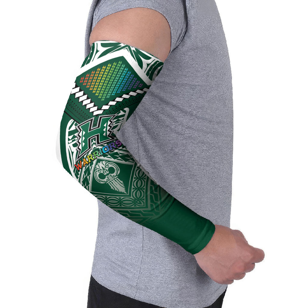 Custom Hawaii Warriors Football Arm Sleeves Rainbow Kakau Pattern Green LT05 - Polynesian Pride