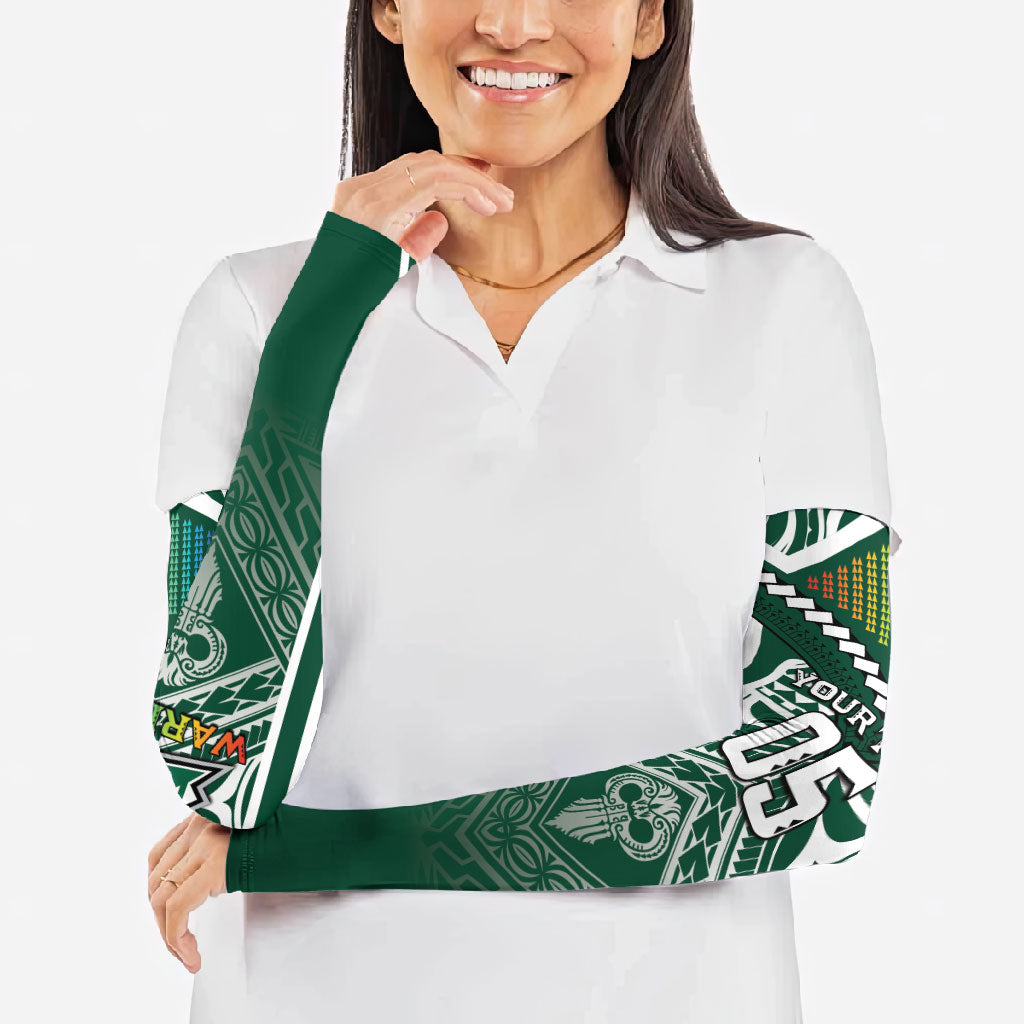 Custom Hawaii Warriors Football Arm Sleeves Rainbow Kakau Pattern Green LT05 - Polynesian Pride