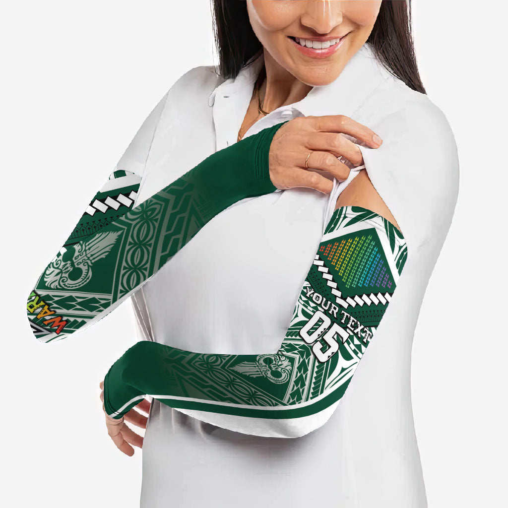 Custom Hawaii Warriors Football Arm Sleeves Rainbow Kakau Pattern Green LT05 - Polynesian Pride