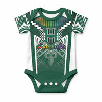 Custom Hawaii Warriors Football Baby Onesie Rainbow Kakau Pattern Green LT05 Green - Polynesian Pride
