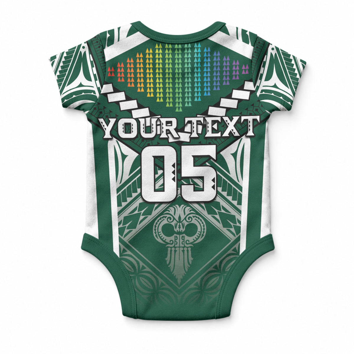 Custom Hawaii Warriors Football Baby Onesie Rainbow Kakau Pattern Green LT05 - Polynesian Pride