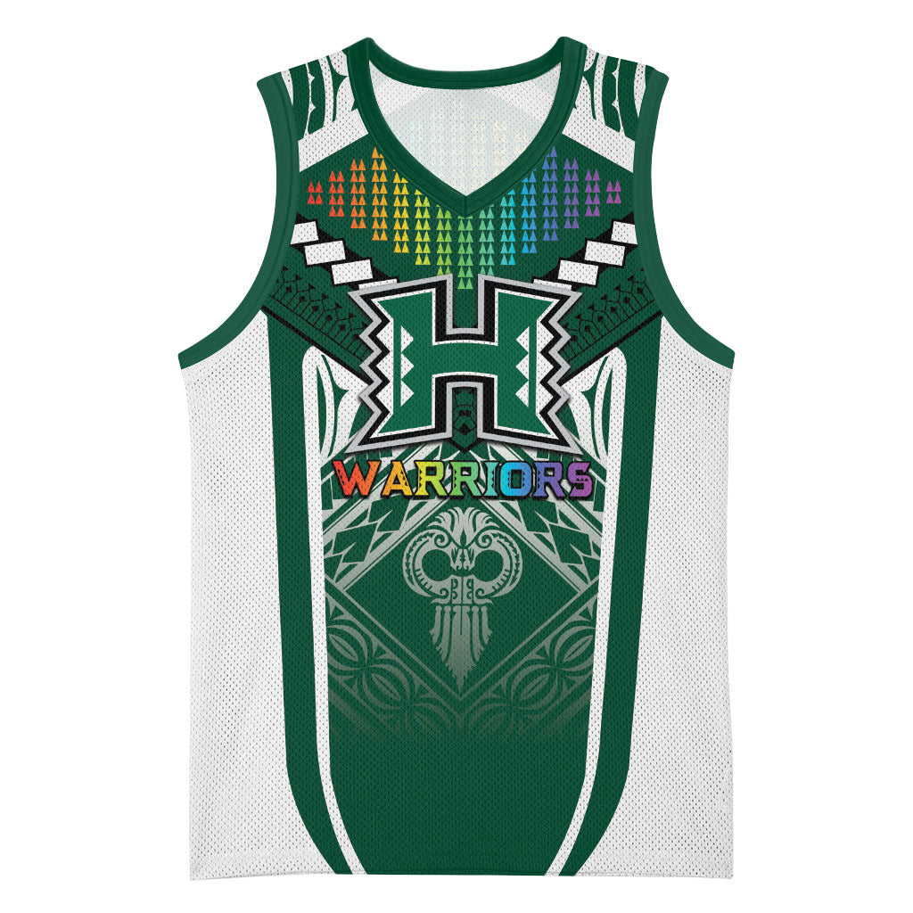 Custom Hawaii Warriors Football Basketball Jersey Rainbow Kakau Pattern Green LT05 Unisex Green - Polynesian Pride