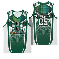 Custom Hawaii Warriors Football Basketball Jersey Rainbow Kakau Pattern Green LT05 - Polynesian Pride