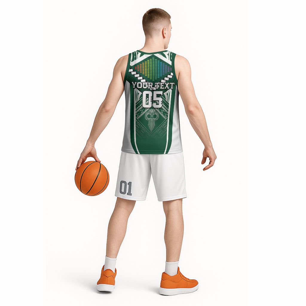 Custom Hawaii Warriors Football Basketball Jersey Rainbow Kakau Pattern Green LT05 - Polynesian Pride