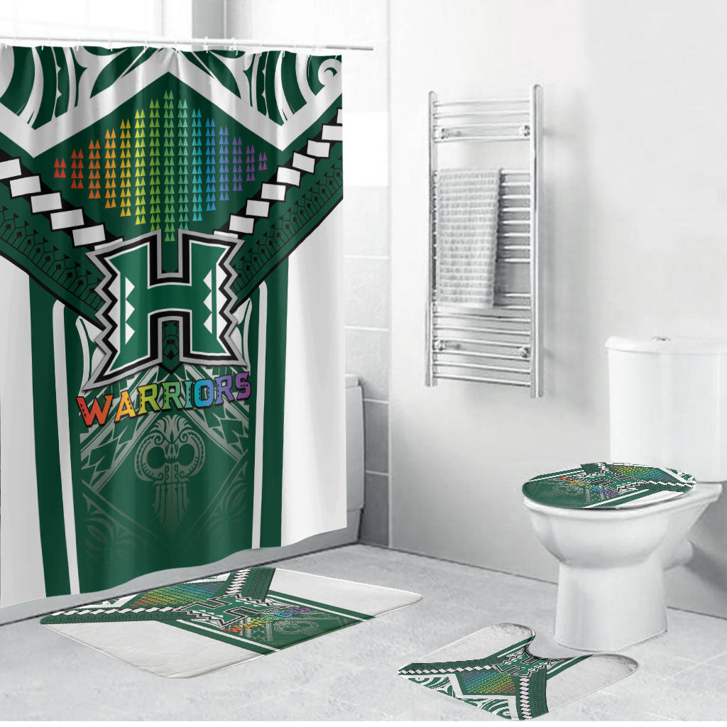 Hawaii Warriors Football Bathroom Set Rainbow Kakau Pattern Green LT05 Bathroom Set (4 pcs) Green - Polynesian Pride