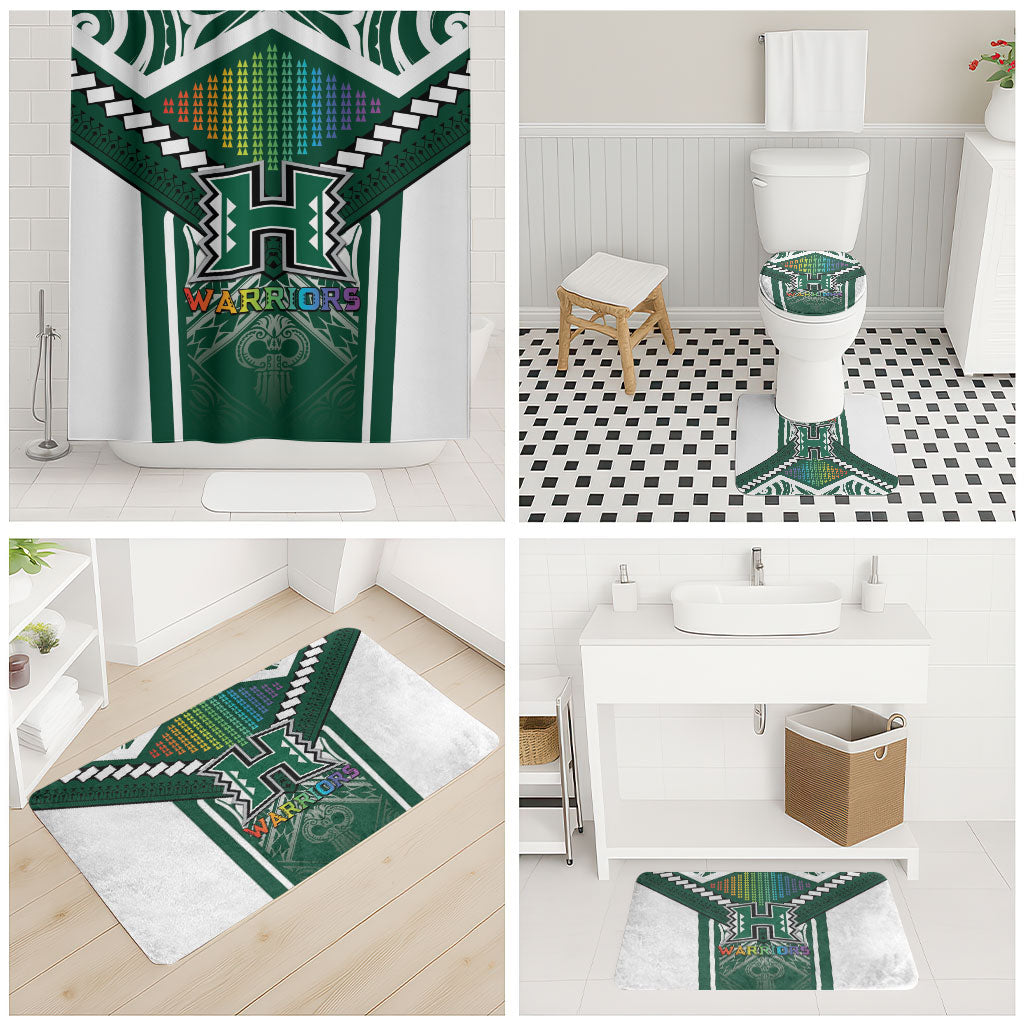 Hawaii Warriors Football Bathroom Set Rainbow Kakau Pattern Green LT05 - Polynesian Pride